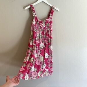 Cinnamon Girl Hawaii Pink Floral Rayon Sundress Smocked Back Size 6 Y2K